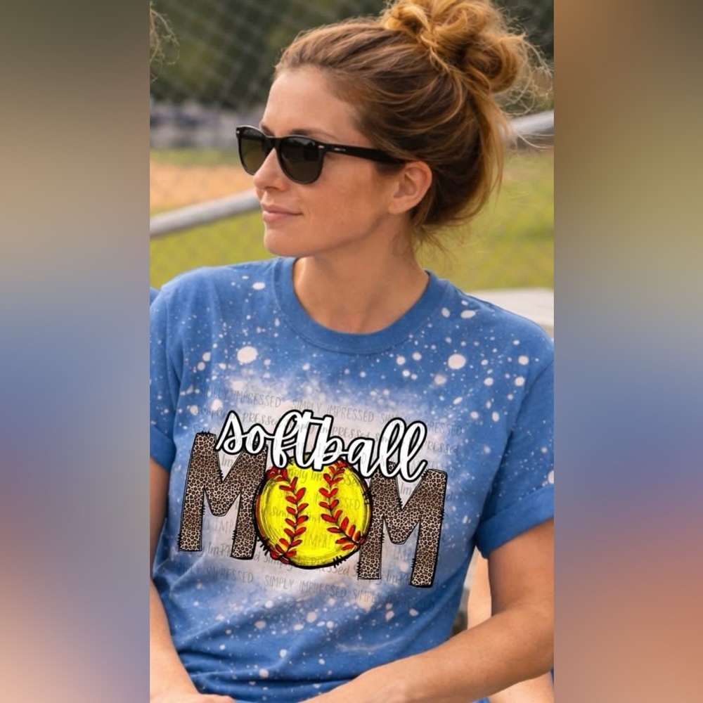Blue 'Softball Mom' Bleached Graphic Tshirt Small-3X